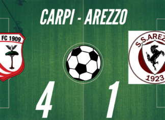 Arezzo ultimo in classifica, sconfitta pesante a Carpi (1-4)
