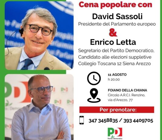 11 agosto, Renzino: cena popolare con Letta e Sassoli