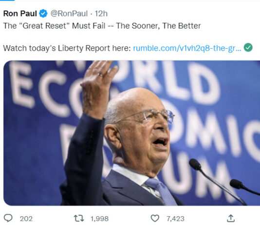 Ron Ernest Paul: “il Grande Reset deve fallire, prima è meglio è”